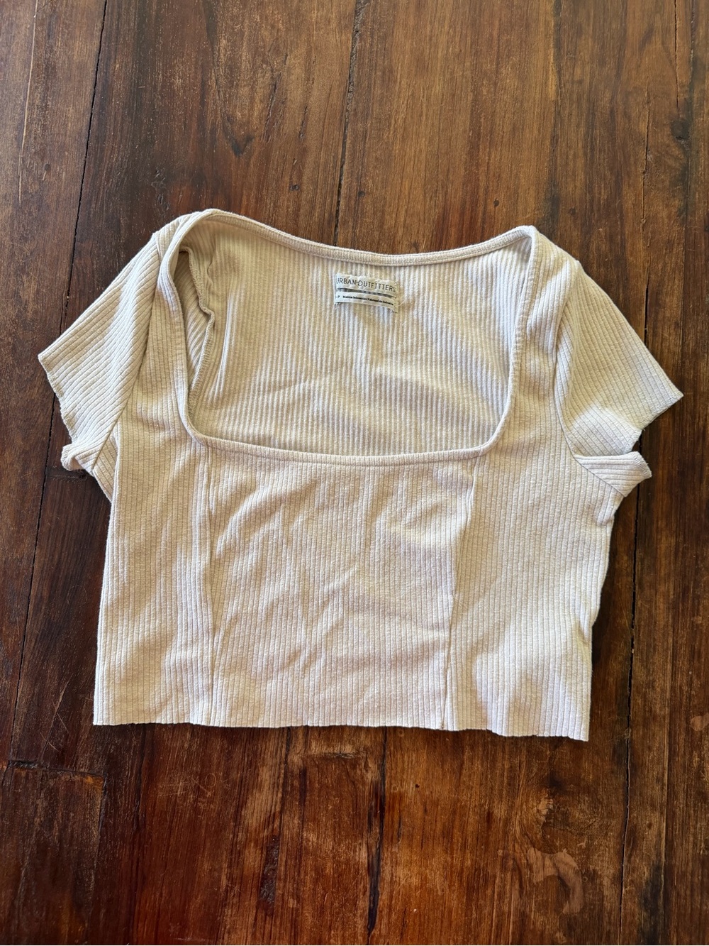 Urban Outfitters Ribbed Square Neck Crop Top - Beige